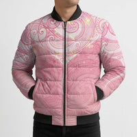 Breast Cancer Awareness Maori Aotearoa Bomber Puffer Jacket Manta Ray - Pink Glaze - Polynesian Pride