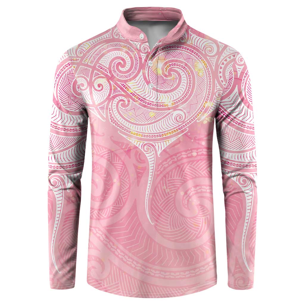 Breast Cancer Awareness Maori Aotearoa Button Sweatshirt Manta Ray - Pink Glaze LT7 Pink - Polynesian Pride