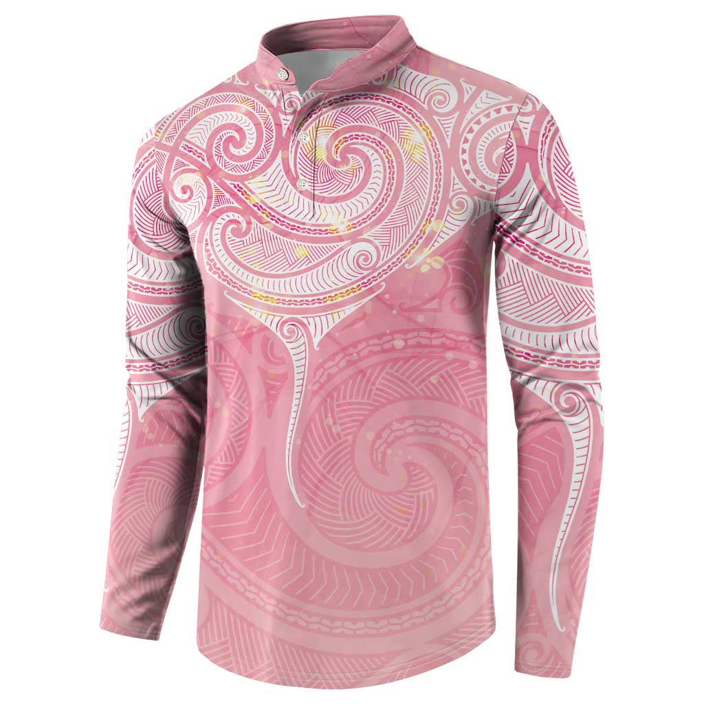 Breast Cancer Awareness Maori Aotearoa Button Sweatshirt Manta Ray - Pink Glaze LT7 - Polynesian Pride