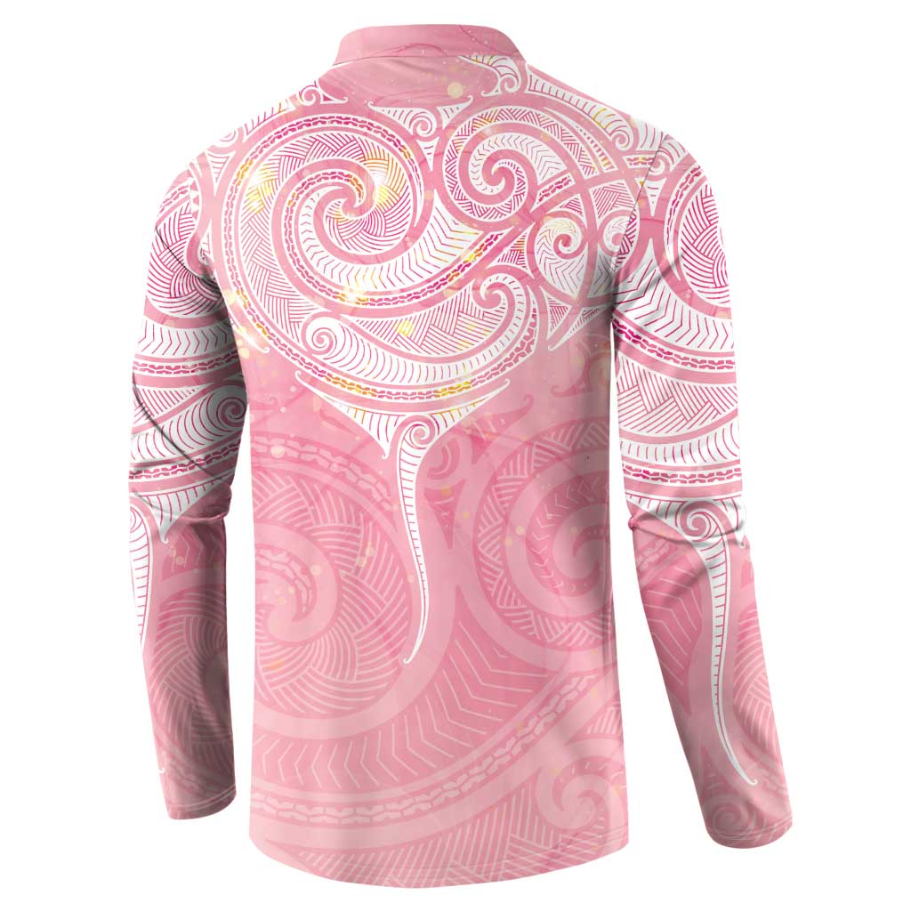 Breast Cancer Awareness Maori Aotearoa Button Sweatshirt Manta Ray - Pink Glaze LT7 - Polynesian Pride