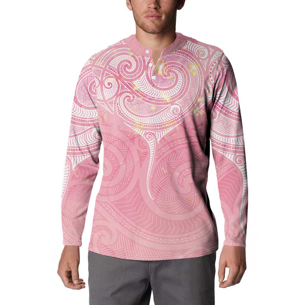 Breast Cancer Awareness Maori Aotearoa Button Sweatshirt Manta Ray - Pink Glaze LT7 - Polynesian Pride