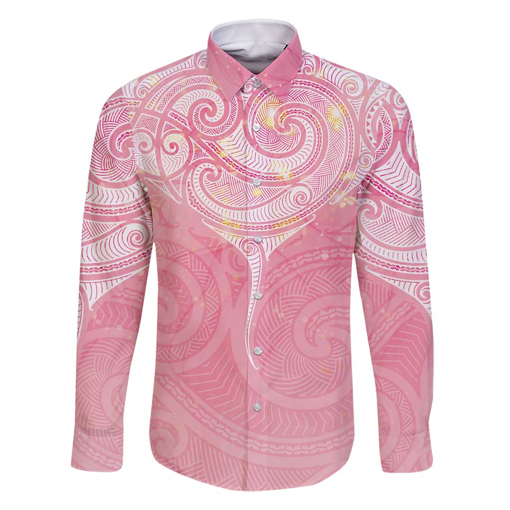 Breast Cancer Awareness Maori Aotearoa Family Matching Long Sleeve Bodycon Dress and Hawaiian Shirt Manta Ray - Pink Glaze - Polynesian Pride