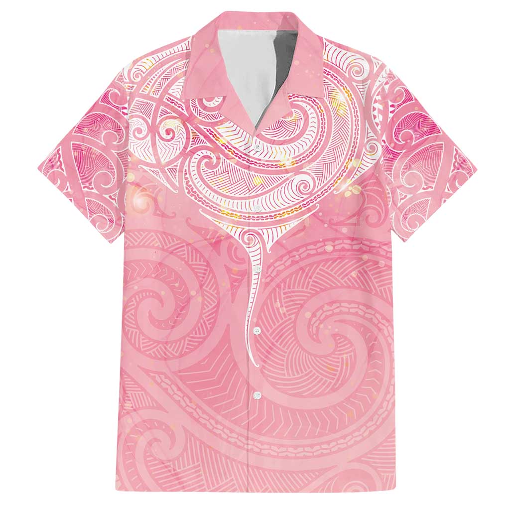 Breast Cancer Awareness Maori Aotearoa Family Matching Short Sleeve Bodycon Dress and Hawaiian Shirt Manta Ray - Pink Glaze - Polynesian Pride