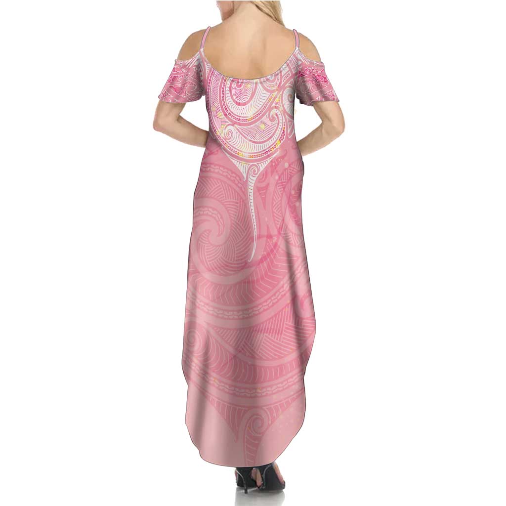 Breast Cancer Awareness Maori Aotearoa Family Matching Summer Maxi Dress and Hawaiian Shirt Manta Ray - Pink Glaze - Polynesian Pride