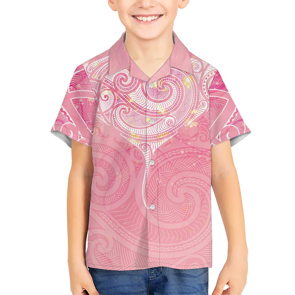 Breast Cancer Awareness Maori Aotearoa Kid Hawaiian Shirt Manta Ray - Pink Glaze LT7 Kid Pink - Polynesian Pride