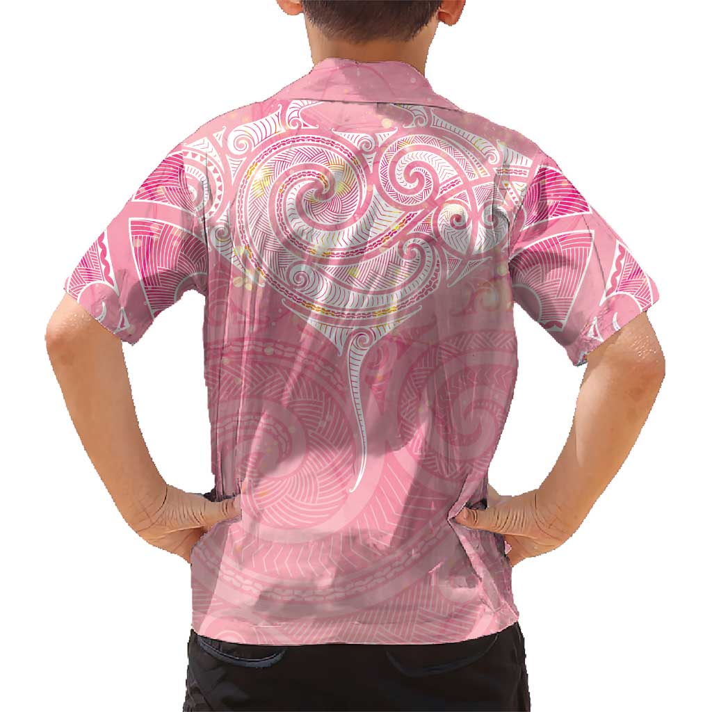 Breast Cancer Awareness Maori Aotearoa Kid Hawaiian Shirt Manta Ray - Pink Glaze LT7 - Polynesian Pride