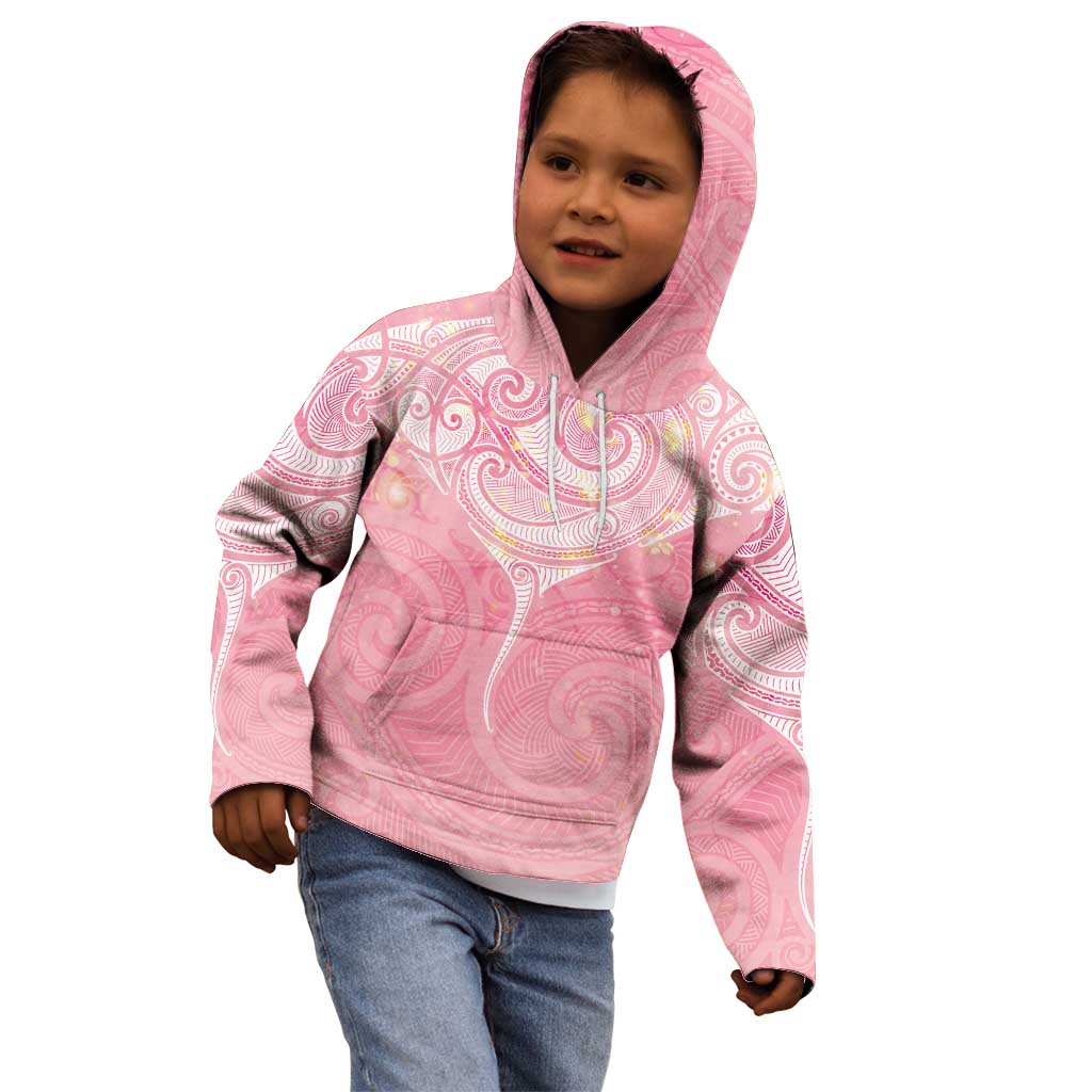 Breast Cancer Awareness Maori Aotearoa Kid Hoodie Manta Ray - Pink Glaze - Polynesian Pride
