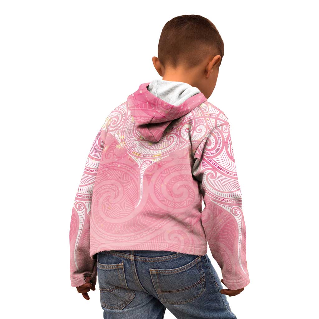 Breast Cancer Awareness Maori Aotearoa Kid Hoodie Manta Ray - Pink Glaze - Polynesian Pride