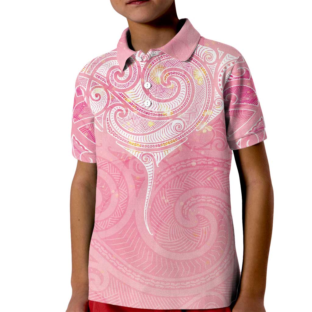 Breast Cancer Awareness Maori Aotearoa Kid Polo Shirt Manta Ray - Pink Glaze - Polynesian Pride
