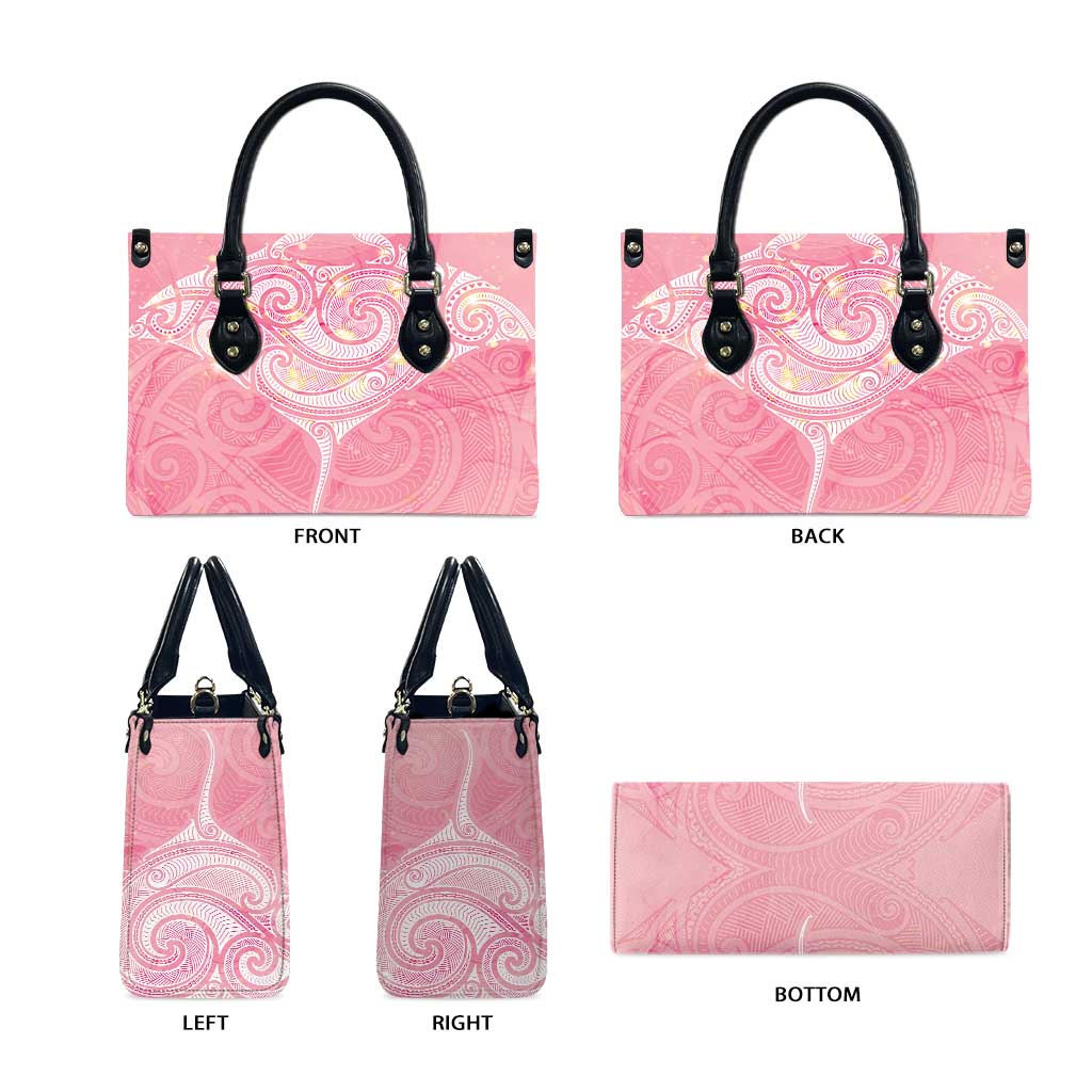 Breast Cancer Awareness Maori Aotearoa Leather Bag Manta Ray - Pink Glaze - Polynesian Pride