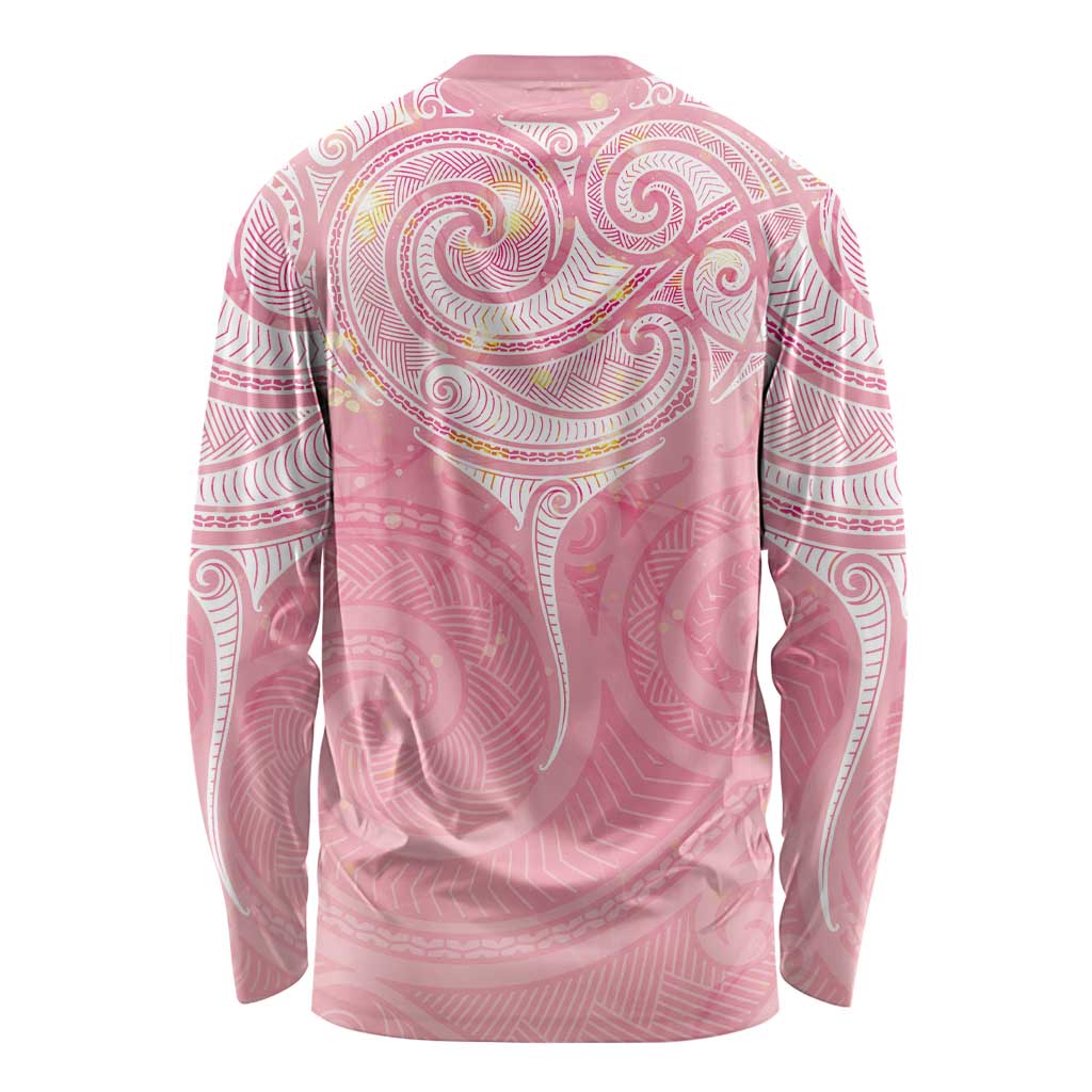 Breast Cancer Awareness Maori Aotearoa Long Sleeve Shirt Manta Ray - Pink Glaze - Polynesian Pride