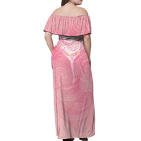 Breast Cancer Awareness Maori Aotearoa Off Shoulder Maxi Dress Manta Ray - Pink Glaze - Polynesian Pride