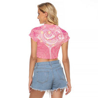 Breast Cancer Awareness Maori Aotearoa Raglan Cropped T Shirt Manta Ray - Pink Glaze - Polynesian Pride