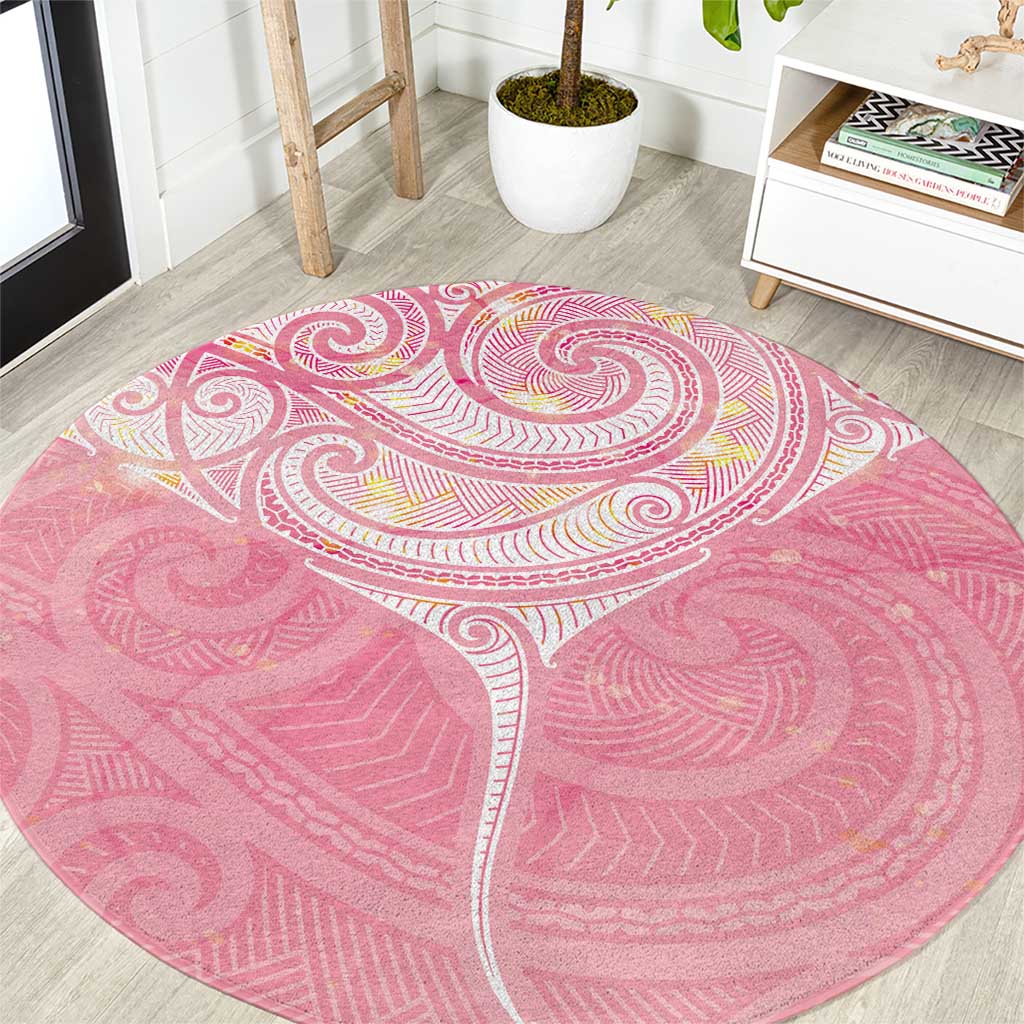 Breast Cancer Awareness Maori Aotearoa Round Carpet Manta Ray - Pink Glaze - Polynesian Pride