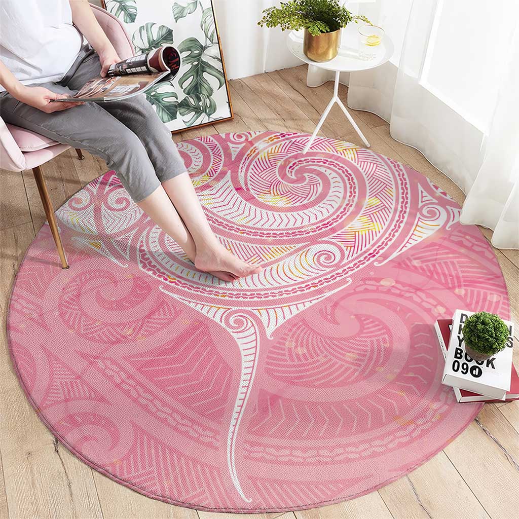 Breast Cancer Awareness Maori Aotearoa Round Carpet Manta Ray - Pink Glaze - Polynesian Pride
