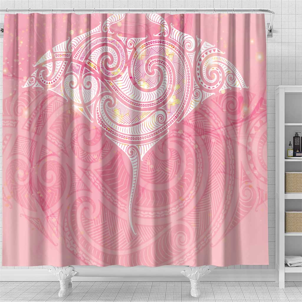 Breast Cancer Awareness Maori Aotearoa Shower Curtain Manta Ray - Pink Glaze - Polynesian Pride