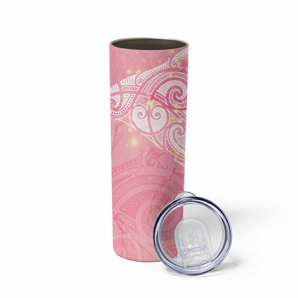 Breast Cancer Awareness Maori Aotearoa Skinny Tumbler Manta Ray - Pink Glaze - Polynesian Pride