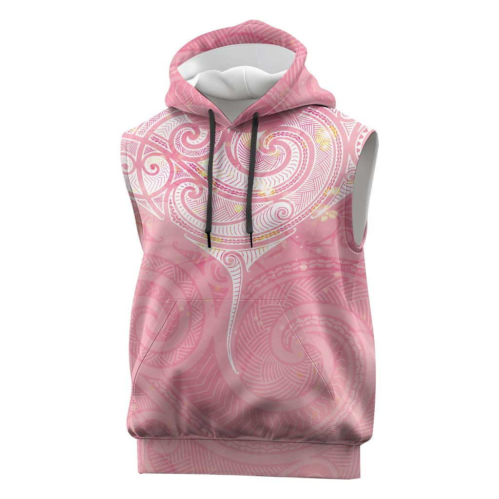 Breast Cancer Awareness Maori Aotearoa Sleeveless Hoodie Manta Ray - Pink Glaze - Polynesian Pride