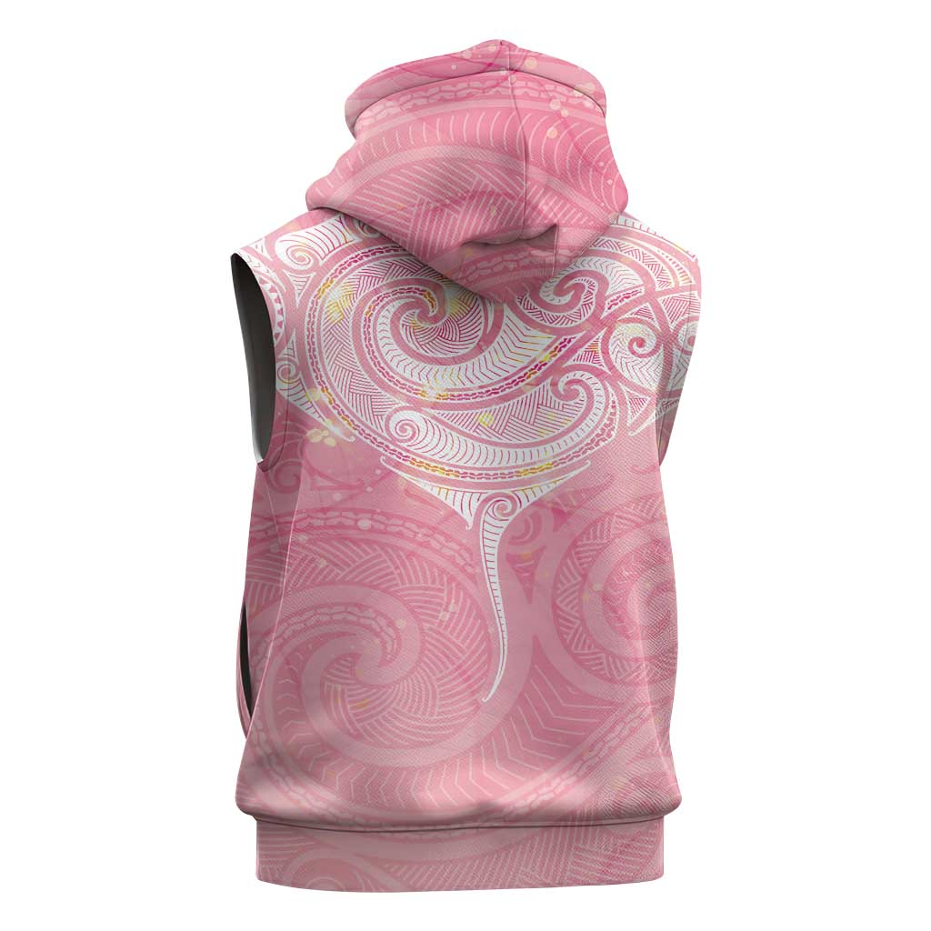 Breast Cancer Awareness Maori Aotearoa Sleeveless Zip Hoodie Manta Ray - Pink Glaze - Polynesian Pride