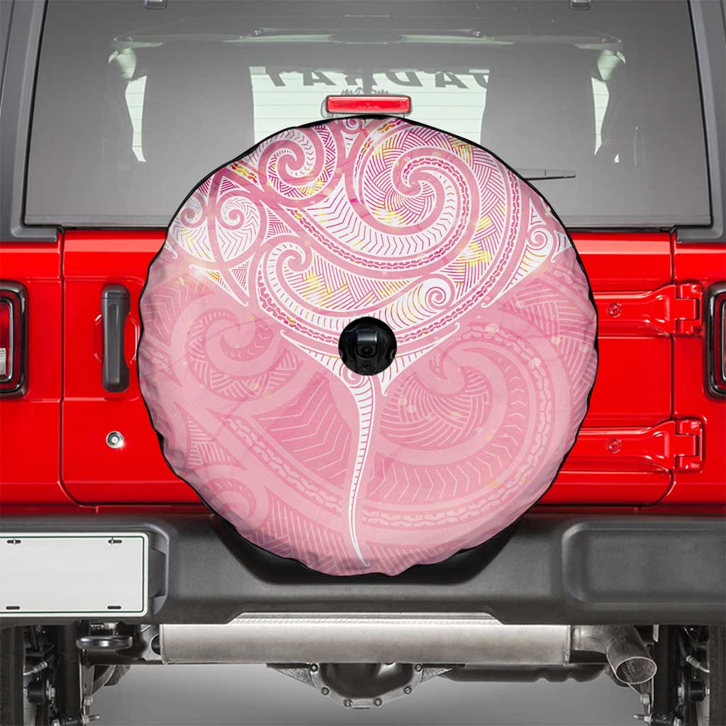 Breast Cancer Awareness Maori Aotearoa Spare Tire Cover Manta Ray - Pink Glaze - Polynesian Pride