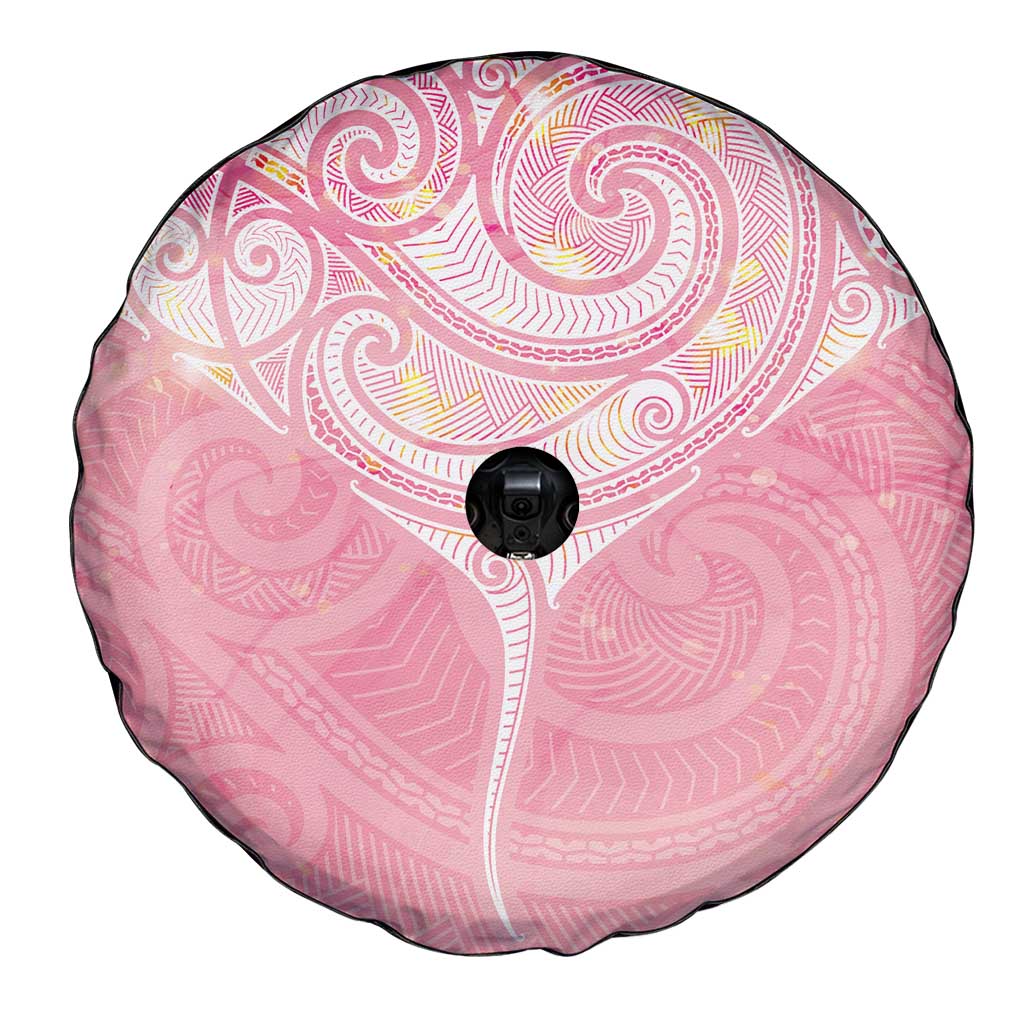 Breast Cancer Awareness Maori Aotearoa Spare Tire Cover Manta Ray - Pink Glaze - Polynesian Pride