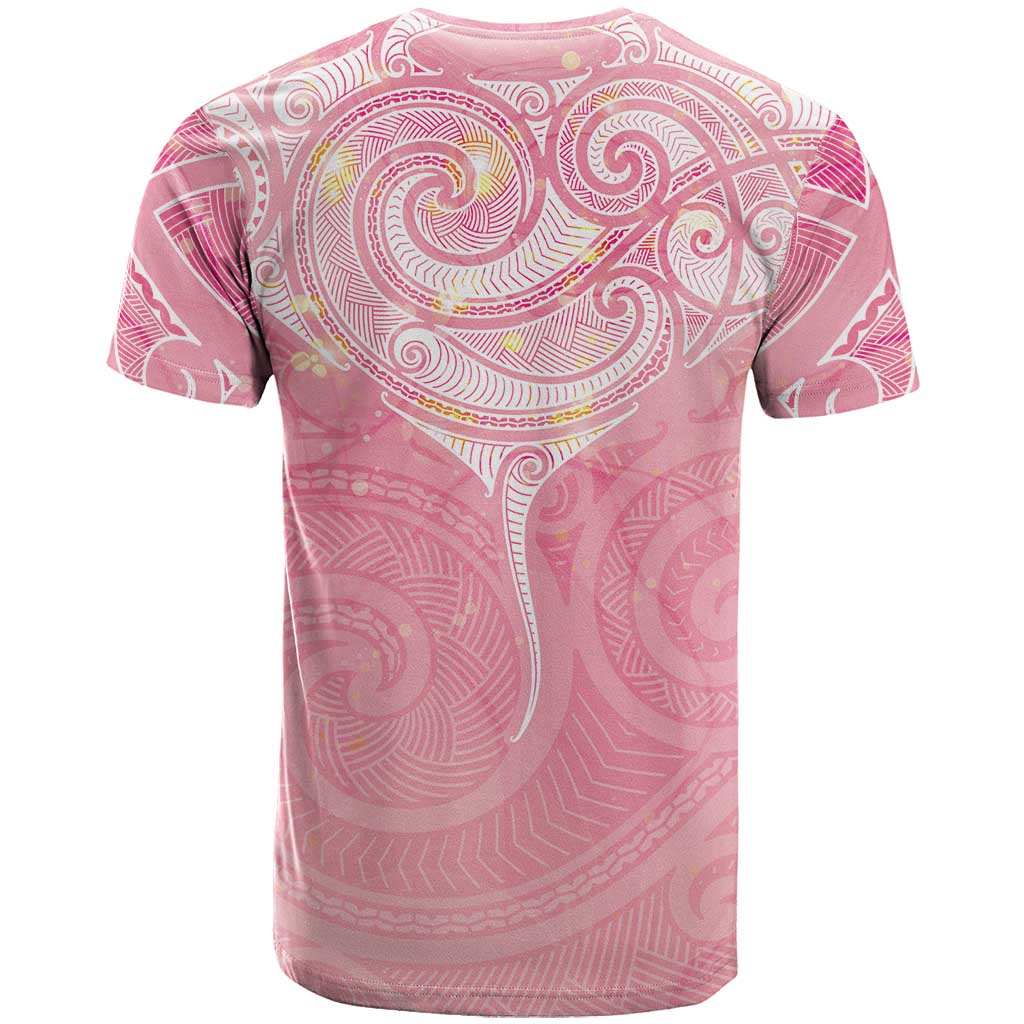 Breast Cancer Awareness Maori Aotearoa T Shirt Manta Ray - Pink Glaze - Polynesian Pride