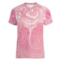 Breast Cancer Awareness Maori Aotearoa Women V-Neck T-Shirt Manta Ray - Pink Glaze - Polynesian Pride