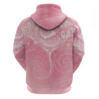Breast Cancer Awareness Maori Aotearoa Zip Hoodie Manta Ray - Pink Glaze - Polynesian Pride
