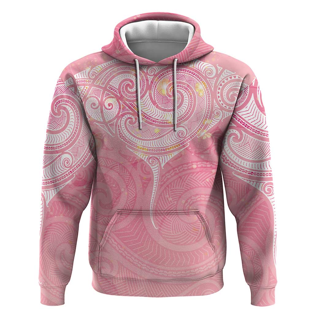Breast Cancer Awareness Maori Aotearoa Zip Hoodie Manta Ray - Pink Glaze - Polynesian Pride