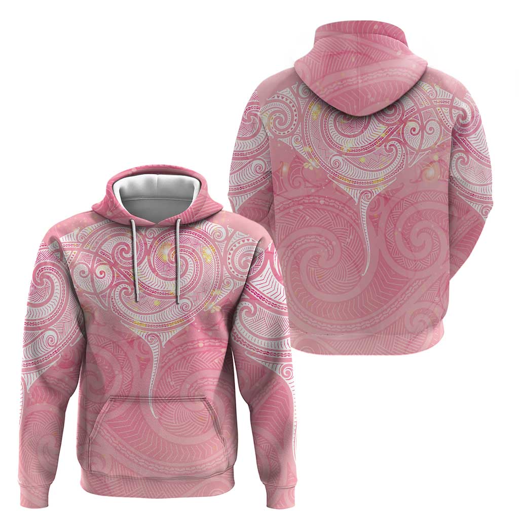 Breast Cancer Awareness Maori Aotearoa Zip Hoodie Manta Ray - Pink Glaze - Polynesian Pride