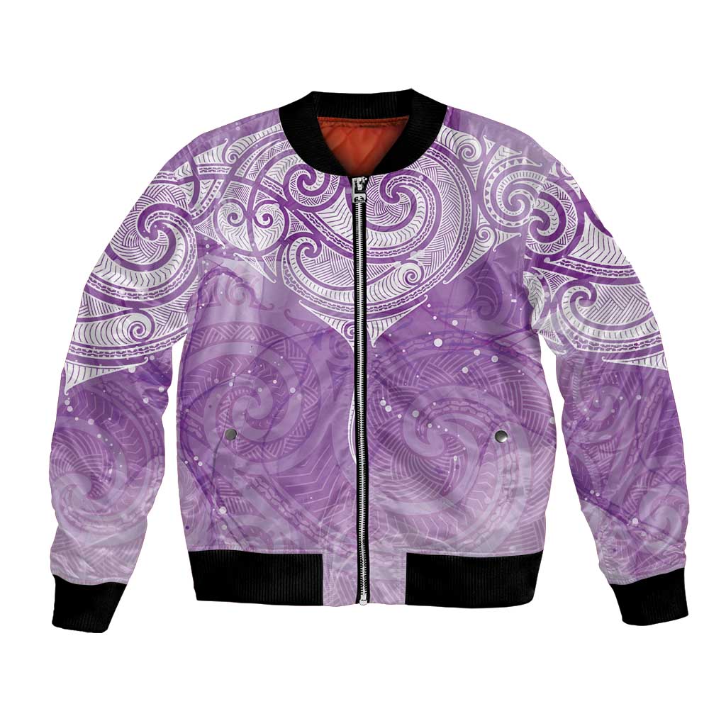 Epilepsy Awareness Maori Aotearoa Bomber Jacket Manta Ray - Purple Glaze - Polynesian Pride
