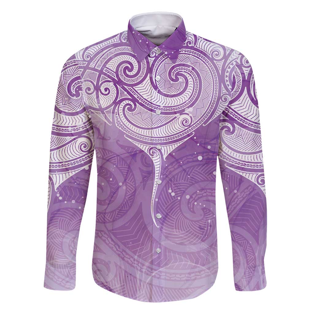 Epilepsy Awareness Maori Aotearoa Family Matching Long Sleeve Bodycon Dress and Hawaiian Shirt Manta Ray - Purple Glaze - Polynesian Pride
