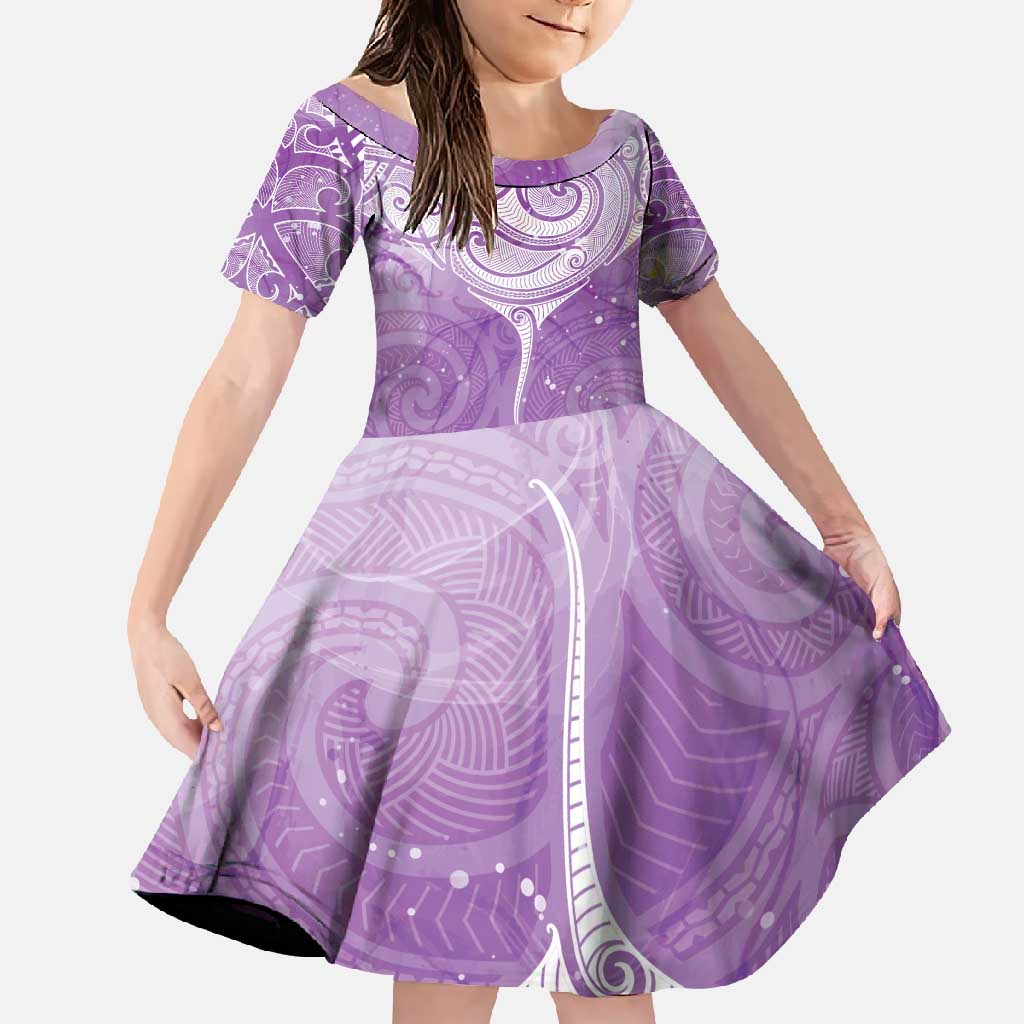 Epilepsy Awareness Maori Aotearoa Family Matching Off Shoulder Maxi Dress and Hawaiian Shirt Manta Ray - Purple Glaze - Polynesian Pride