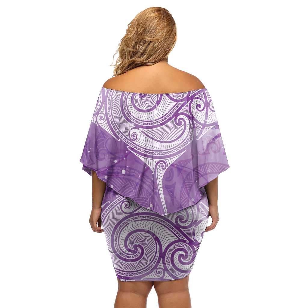 Epilepsy Awareness Maori Aotearoa Family Matching Off Shoulder Short Dress and Hawaiian Shirt Manta Ray - Purple Glaze - Polynesian Pride