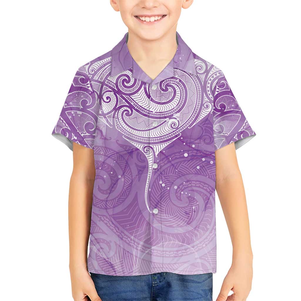 Epilepsy Awareness Maori Aotearoa Family Matching Off Shoulder Short Dress and Hawaiian Shirt Manta Ray - Purple Glaze - Polynesian Pride