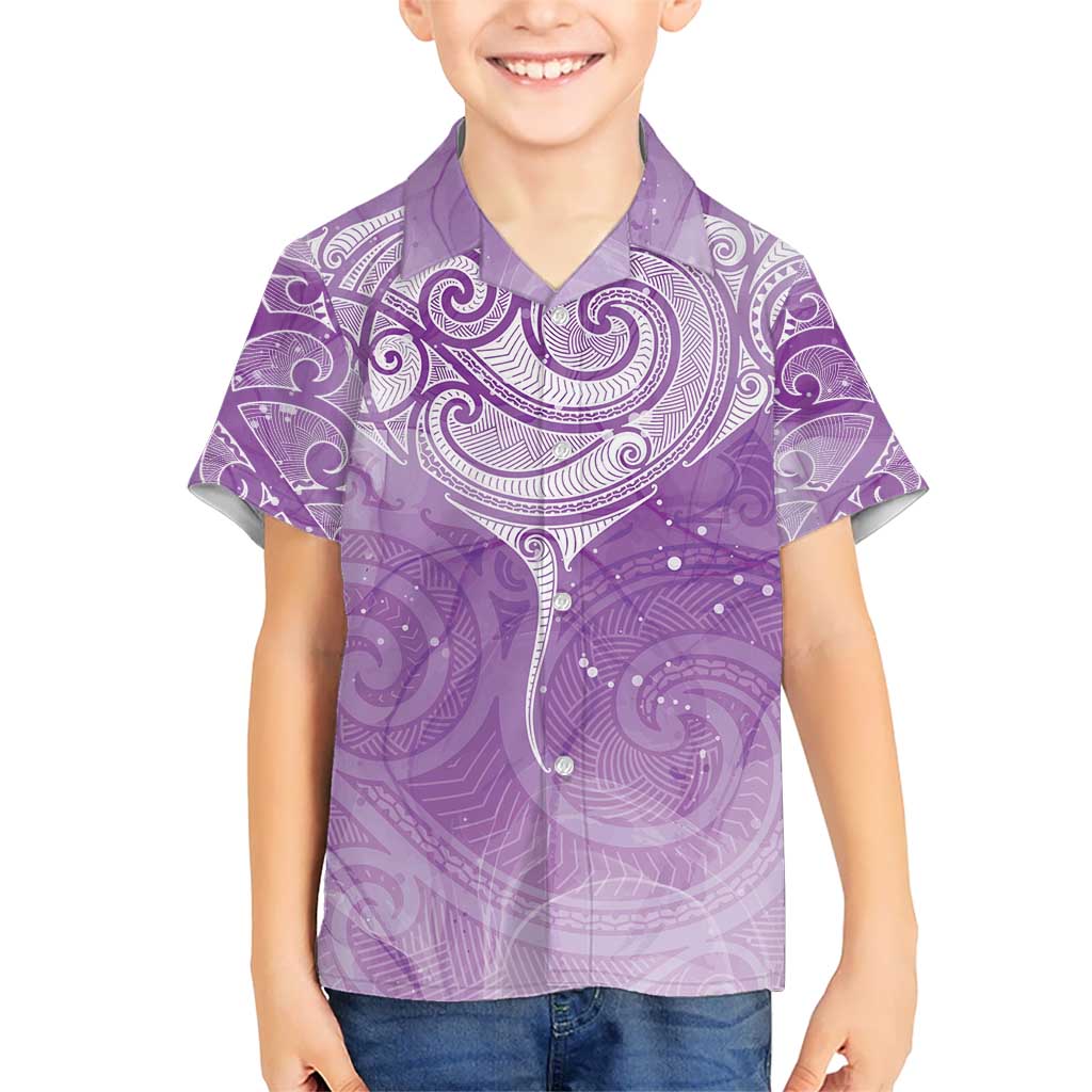 Epilepsy Awareness Maori Aotearoa Kid Hawaiian Shirt Manta Ray - Purple Glaze - Polynesian Pride
