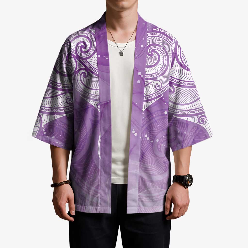 Epilepsy Awareness Maori Aotearoa Kimono Manta Ray - Purple Glaze - Polynesian Pride