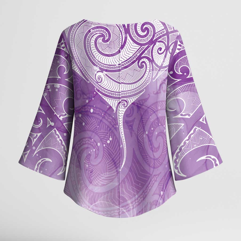 Epilepsy Awareness Maori Aotearoa Kimono Sleeve Blouse Manta Ray - Purple Glaze - Polynesian Pride