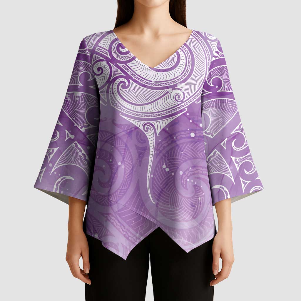 Epilepsy Awareness Maori Aotearoa Kimono Sleeve Blouse Manta Ray - Purple Glaze - Polynesian Pride