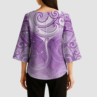 Epilepsy Awareness Maori Aotearoa Kimono Sleeve Blouse Manta Ray - Purple Glaze - Polynesian Pride
