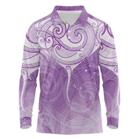 Epilepsy Awareness Maori Aotearoa Long Sleeve Polo Shirt Manta Ray - Purple Glaze - Polynesian Pride