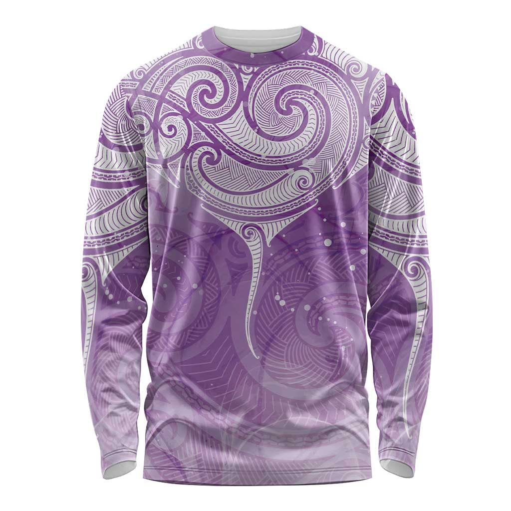 Epilepsy Awareness Maori Aotearoa Long Sleeve Shirt Manta Ray - Purple Glaze - Polynesian Pride