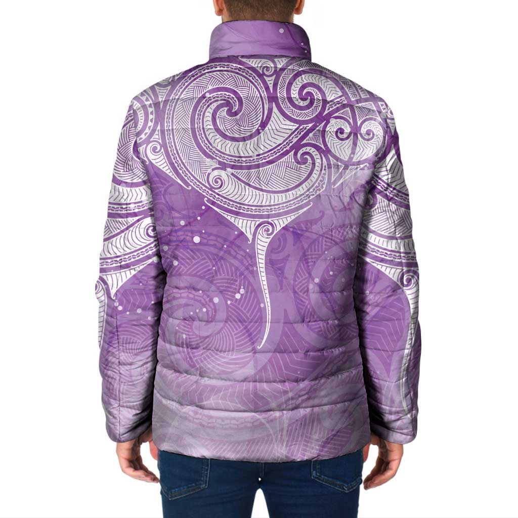 Epilepsy Awareness Maori Aotearoa Padded Jacket Manta Ray - Purple Glaze - Polynesian Pride