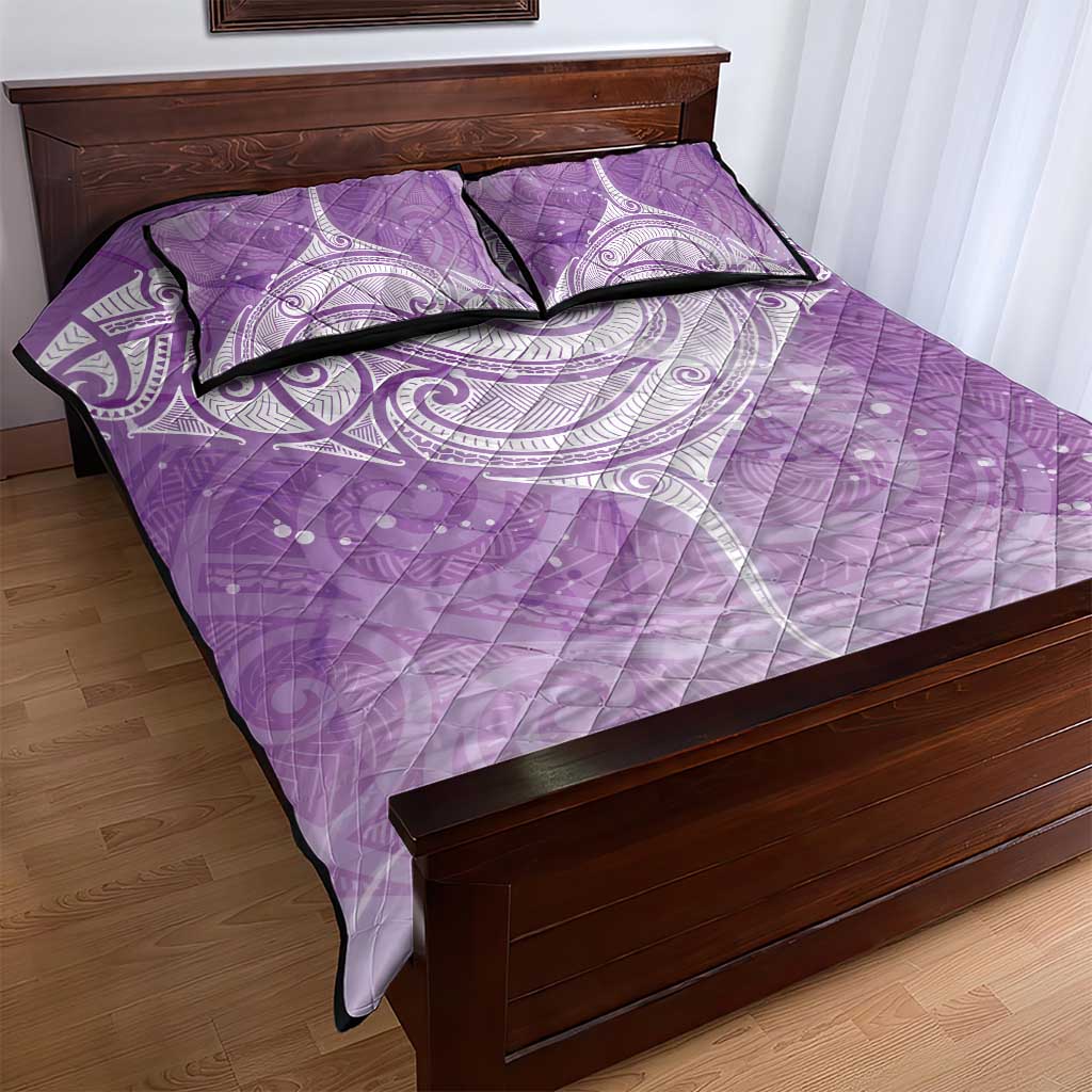 Epilepsy Awareness Maori Aotearoa Quilt Bed Set Manta Ray - Purple Glaze - Polynesian Pride