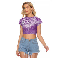 Epilepsy Awareness Maori Aotearoa Raglan Cropped T Shirt Manta Ray - Purple Glaze - Polynesian Pride