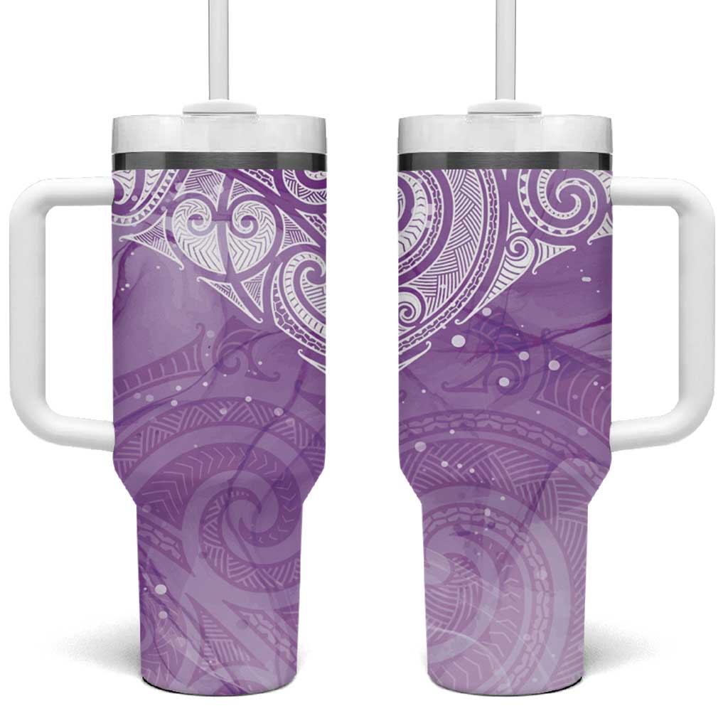 Epilepsy Awareness Maori Aotearoa Tumbler With Handle Manta Ray - Purple Glaze - Polynesian Pride