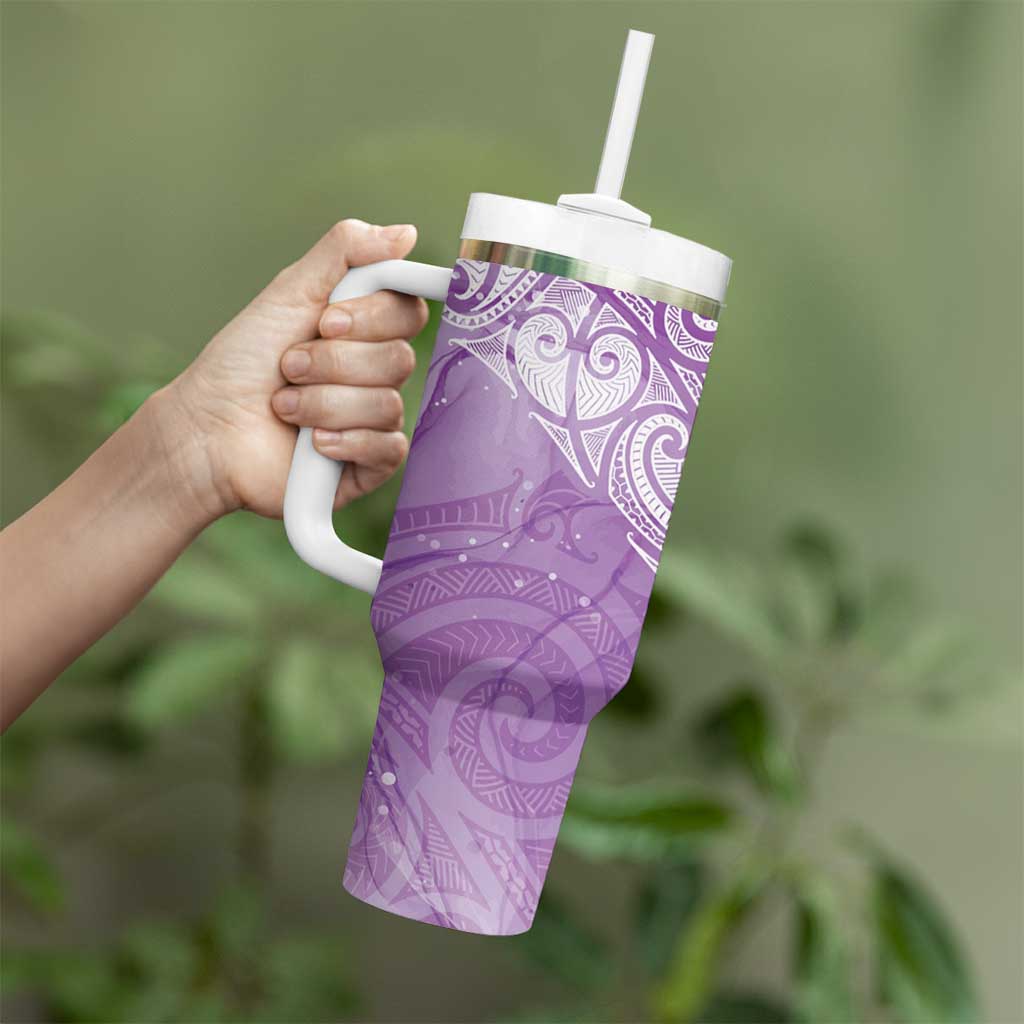 Epilepsy Awareness Maori Aotearoa Tumbler With Handle Manta Ray - Purple Glaze - Polynesian Pride