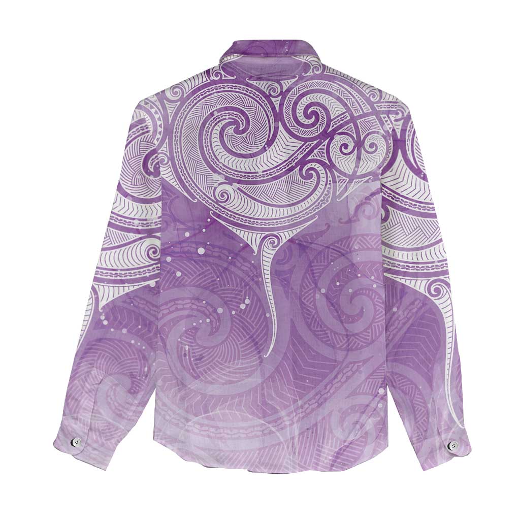 Epilepsy Awareness Maori Aotearoa Women Casual Shirt Manta Ray - Purple Glaze - Polynesian Pride