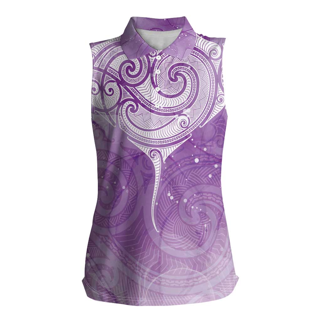 Epilepsy Awareness Maori Aotearoa Women Sleeveless Polo Shirt Manta Ray - Purple Glaze - Polynesian Pride