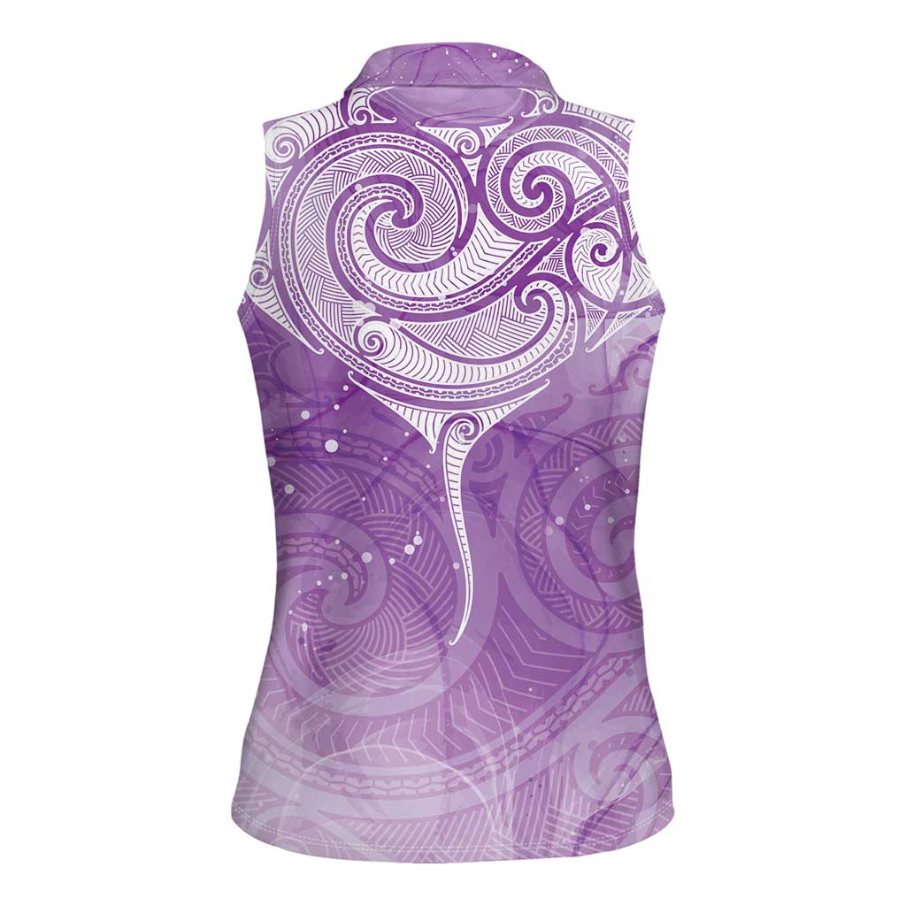 Epilepsy Awareness Maori Aotearoa Women Sleeveless Polo Shirt Manta Ray - Purple Glaze - Polynesian Pride